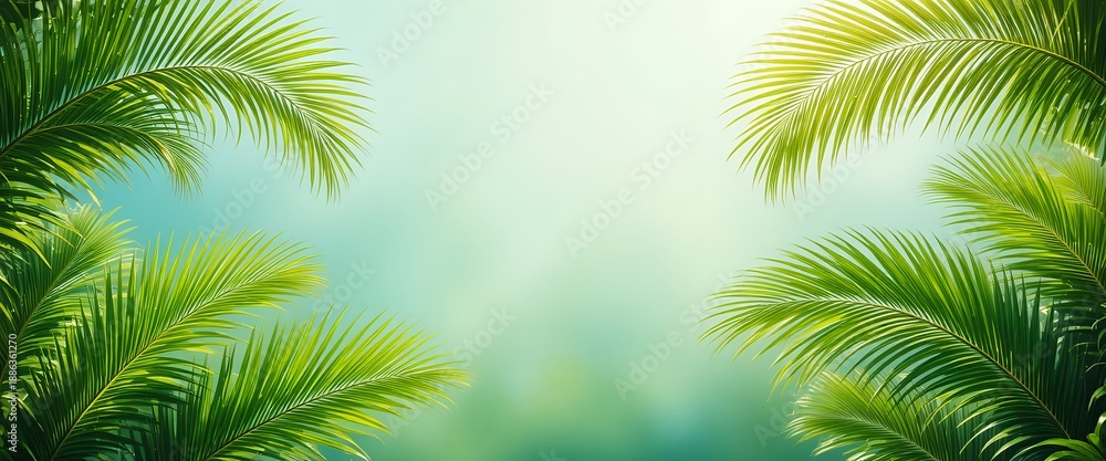 Fototapeta premium Palm leaves tropical framing background with lush greenery