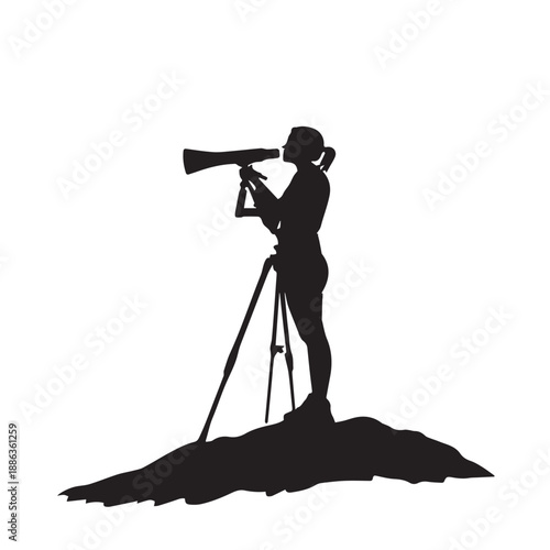 silhouette of a woman with a telescope