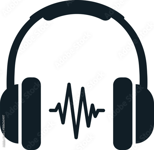 Headphones icon with sound wave symbol inside, representing audio, music, podcast, or listening concept, simple flat design