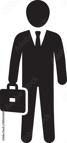 Simple silhouette of a businessman holding a briefcase standing alone