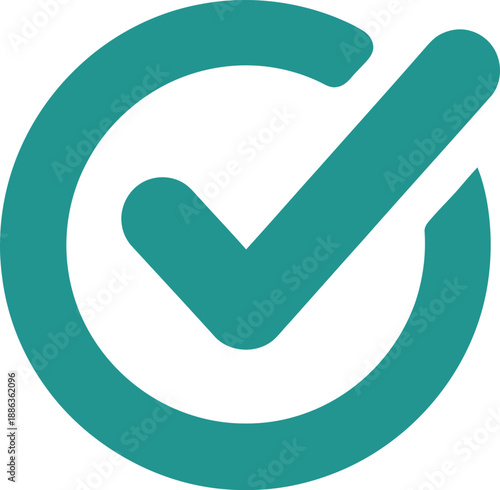 Green check mark icon inside a circle, symbol for success, completion, approval, or done task in modern flat design style