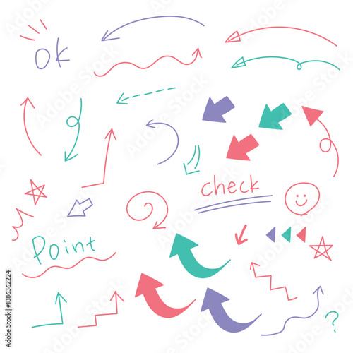 やじるしと色んな記号の素材セット【カラフル】