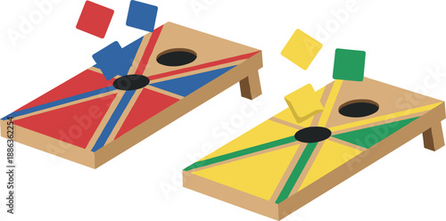 Cornhole Board Game Illustration Featuring Bean Bag Toss Boards in Flat Vector Style