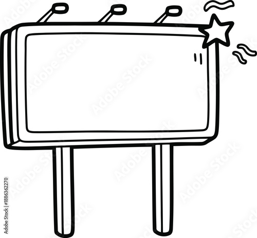 A simple line drawing of a blank billboard with a star on the upper right corner isolated on white background