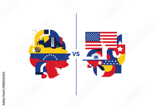 Conceptual representation of differing Venezuela And Usa interests in an international context
