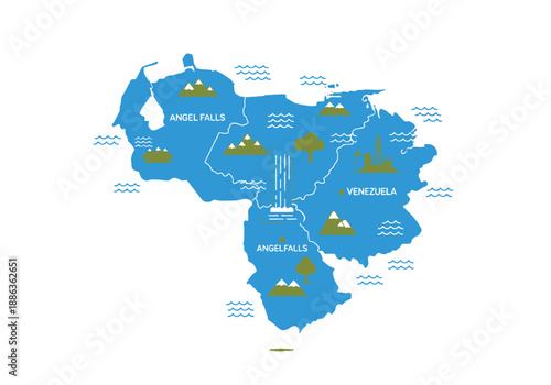 Illustrative map showcasing the rich natural beauty and prominent structures of a dynamic South American nation