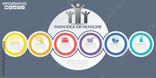 Infographic template with six colorful oval sections