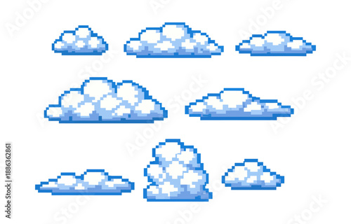Pixel art clouds set with different shapes