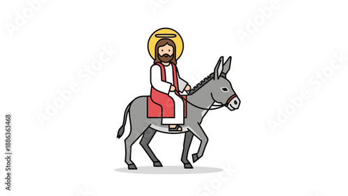Jesus Christ Riding Donkey Illustration Art.