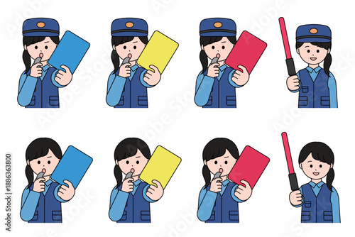 女性の地域警察官　上半身のかわいいイラストセット