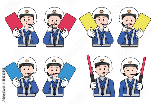 男女の交通警察　白バイ隊員のイラストセット