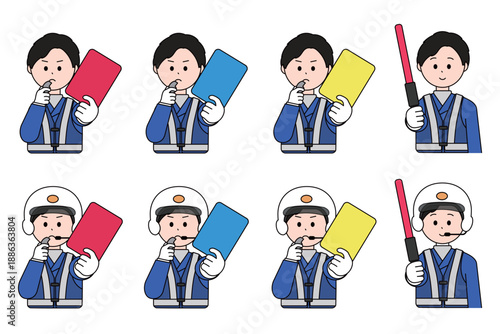 男性の交通警察官　上半身のかわいいイラストセット