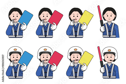 女性の交通警察官　上半身のかわいいイラストセット