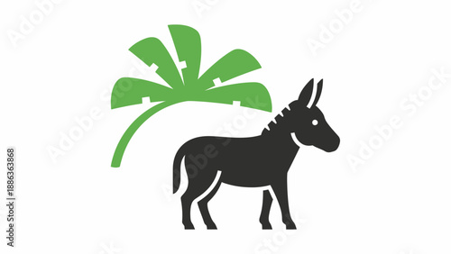 Donkey Silhouette with Palm Tree Branch.