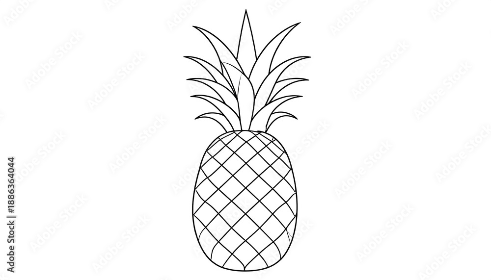 Fototapeta premium Detailed Pineapple Outline Drawing for Coloring and Creative Projects.
