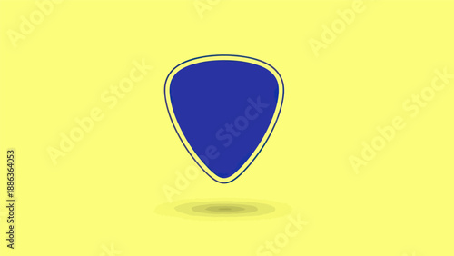 Blue Guitar Pick Floating on Yellow Background with Shadow