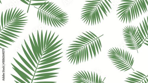 Green Palm Leaves Pattern on White Background.