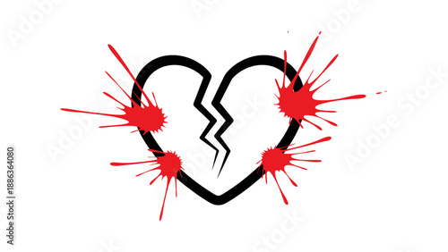 Broken Heart with Red Splatters, Symbolizing Pain and Sadness