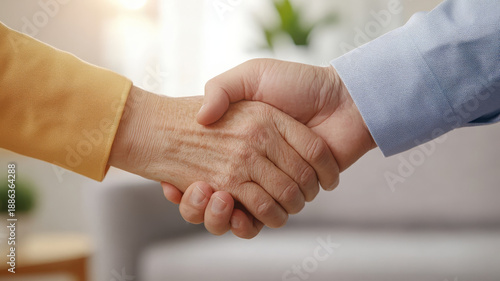 Wallpaper Mural Senior couple handshake agreement trust partnership closeup indoors Torontodigital.ca