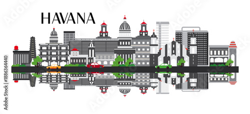 illustration Havana skyline historic buildings city landscape urban architecture Cuba