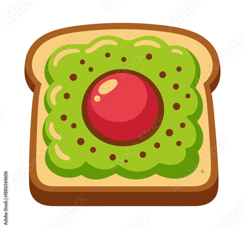 Modern illustration of avocado toast with tomato depicting a healthy breakfast for culinary designs