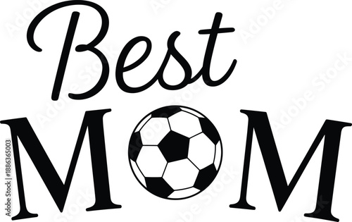 Black and white soccer ball with mom text