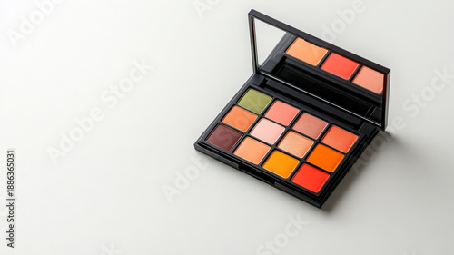 Wallpaper Mural Open plastic clamshell case with compact eyeshadow palette, mirror, and colorful makeup shades Torontodigital.ca