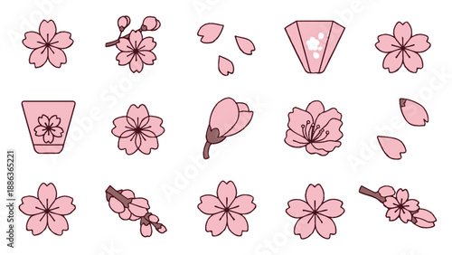 Cherry Blossom Elements: Flowers, Buds, Petals, and Sakura Branches