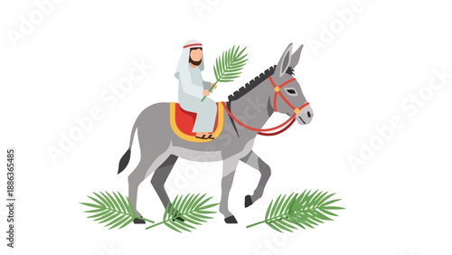 Jesus Christ Riding a Donkey Illustration.