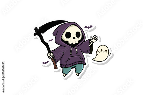 cute cartoon skull illustration vector