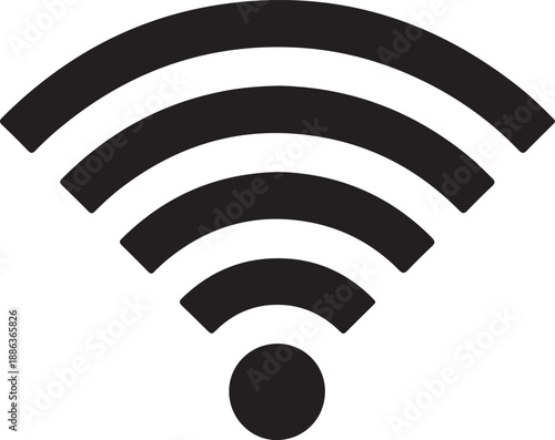 Black Wi Fi Signal with Four Bars and a Dot WiFi