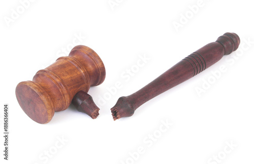 Tableau sur toile Broken judge gavel isolated on white background