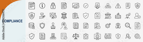 Compliance line icons set for legal regulation and corporate standards