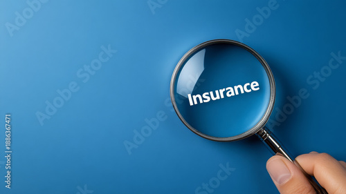 Wallpaper Mural Magnifying glass insurance blue background hand focus concept protection security Torontodigital.ca