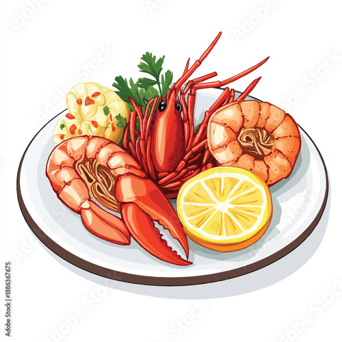 Shrimp and crawfish seafood platter with lemon