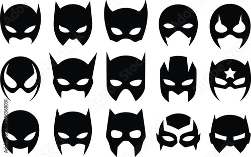 Black and white bat-themed masks in various styles