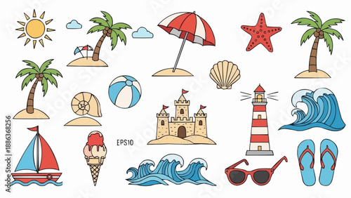 Summer Beach Vacation Elements Collection.