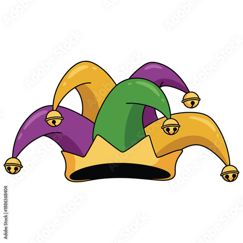 Mardi Gras Jester Hat, Mardi Gras Jester Hat with Bells Illustration,