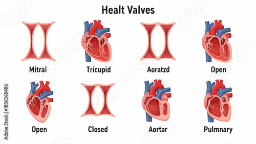 Diagram of Human Heart Valves Open and Closed.