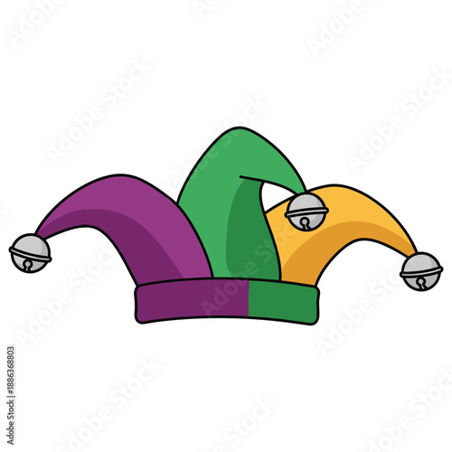 Jester Hat, Mardi Gras Jester Hat with Bells Illustration,