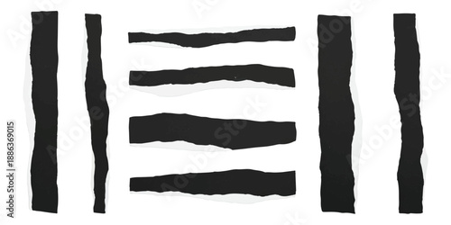 Series of torn paper strips isolated on transparent background