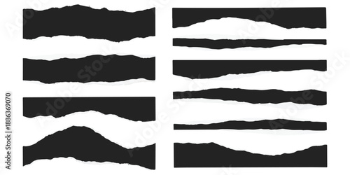 Collection of torn paper strips isolated on transparent background