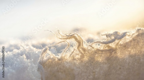 Fluffy white strands floating softly in pale blue sky. Abstract texture evoking clouds wool or cotton fibers. Ethereal soft material design for backgrounds and digital art concepts