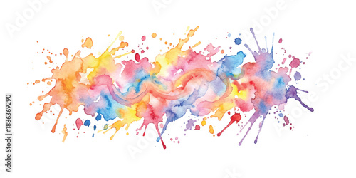 Vibrant watercolor paint splatters and colorful artistic splash on white background isolated on transparent background