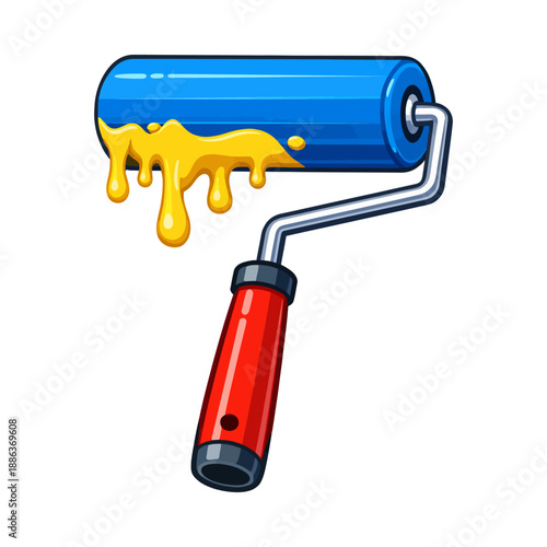Clip art illustration of a paint roller depicting dripping yellow paint for home renovation projects