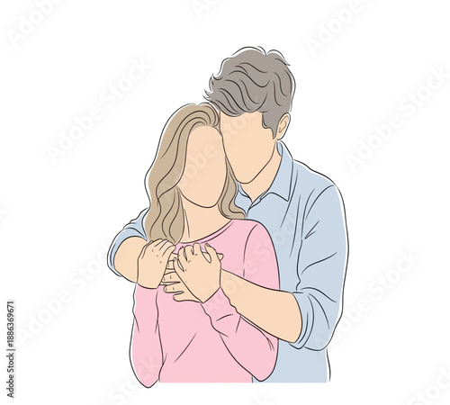 A sketch depicts a couple embracing showing affection and intimacy in a simple illustration