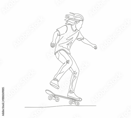 Sketch of a young person dynamically skateboarding illustrating movement and youthful energy