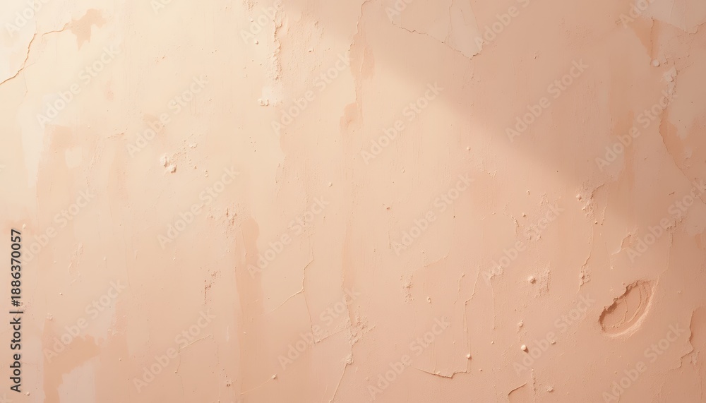 Fototapeta premium Peach plaster wall texture background with soft shadows