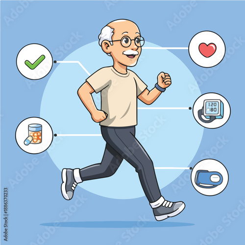 an illustration of an old man running