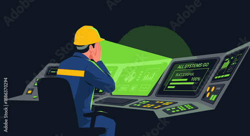 A skilled engineer monitors complex industrial systems from a sophisticated control room, ensuring optimal performance and operational efficiency through advanced technology.